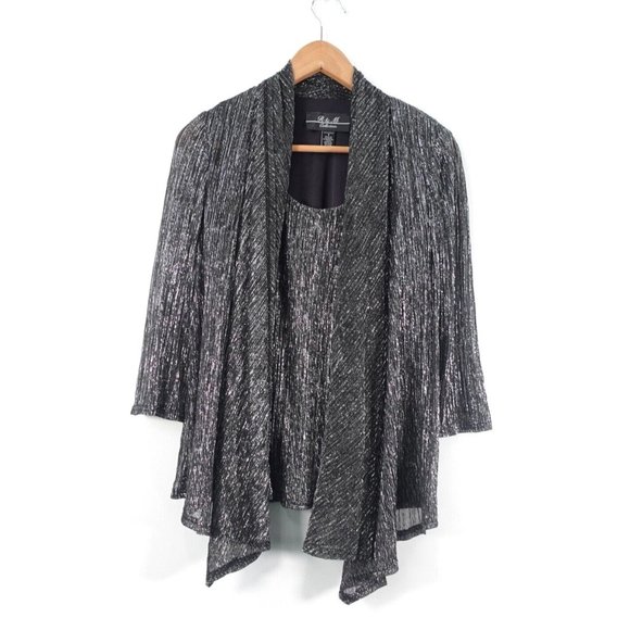Black Tunic Top Women Size Small Cardigan Blouse Flowy Cocktail Bedazzle Sparkle - Picture 1 of 9